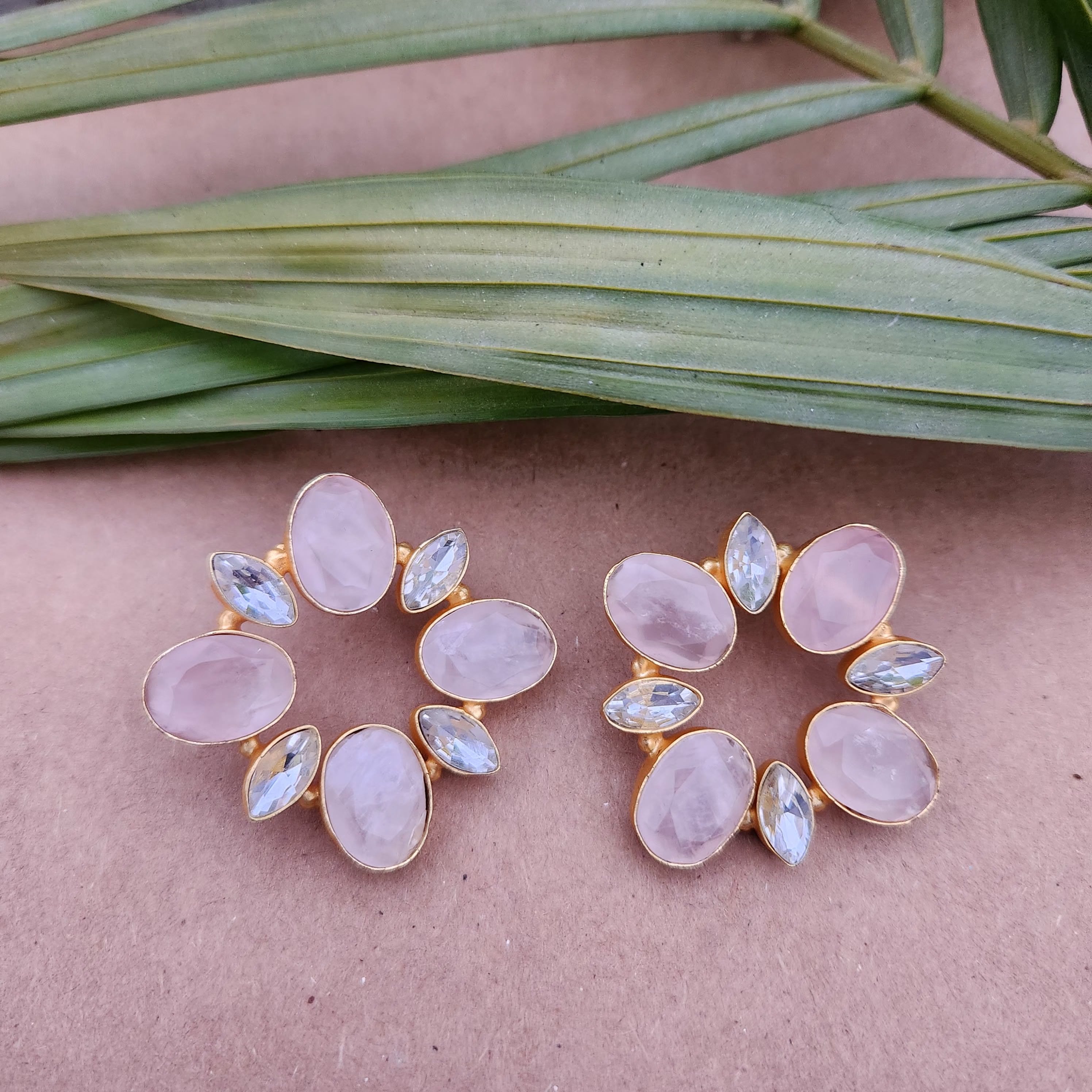 Pink Quartz Zirconia Hollow Studs