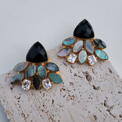 Black ony with abalone and zirconia wing studs