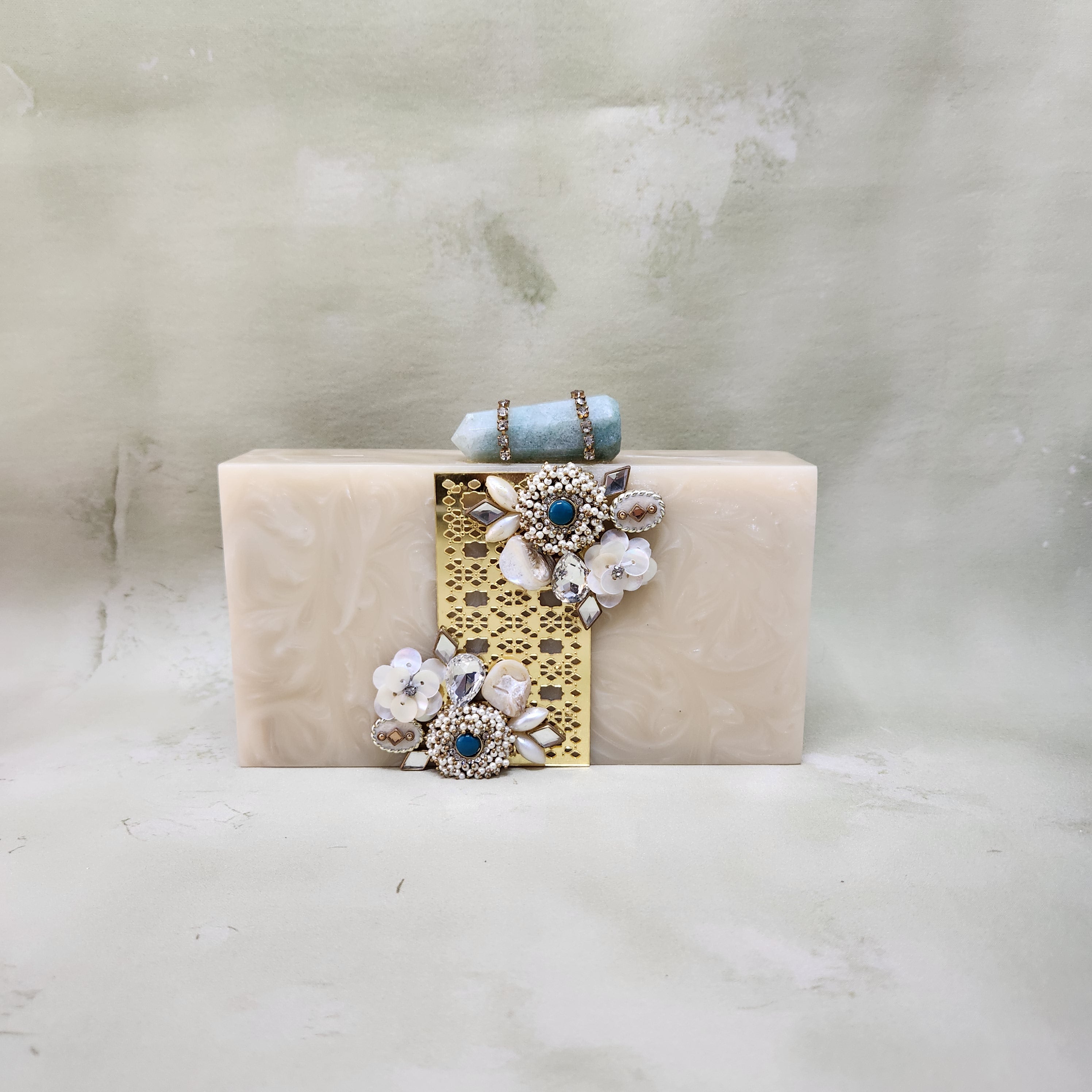 Morrocan Pearl Jaal Bag Beige with Gold Jaal