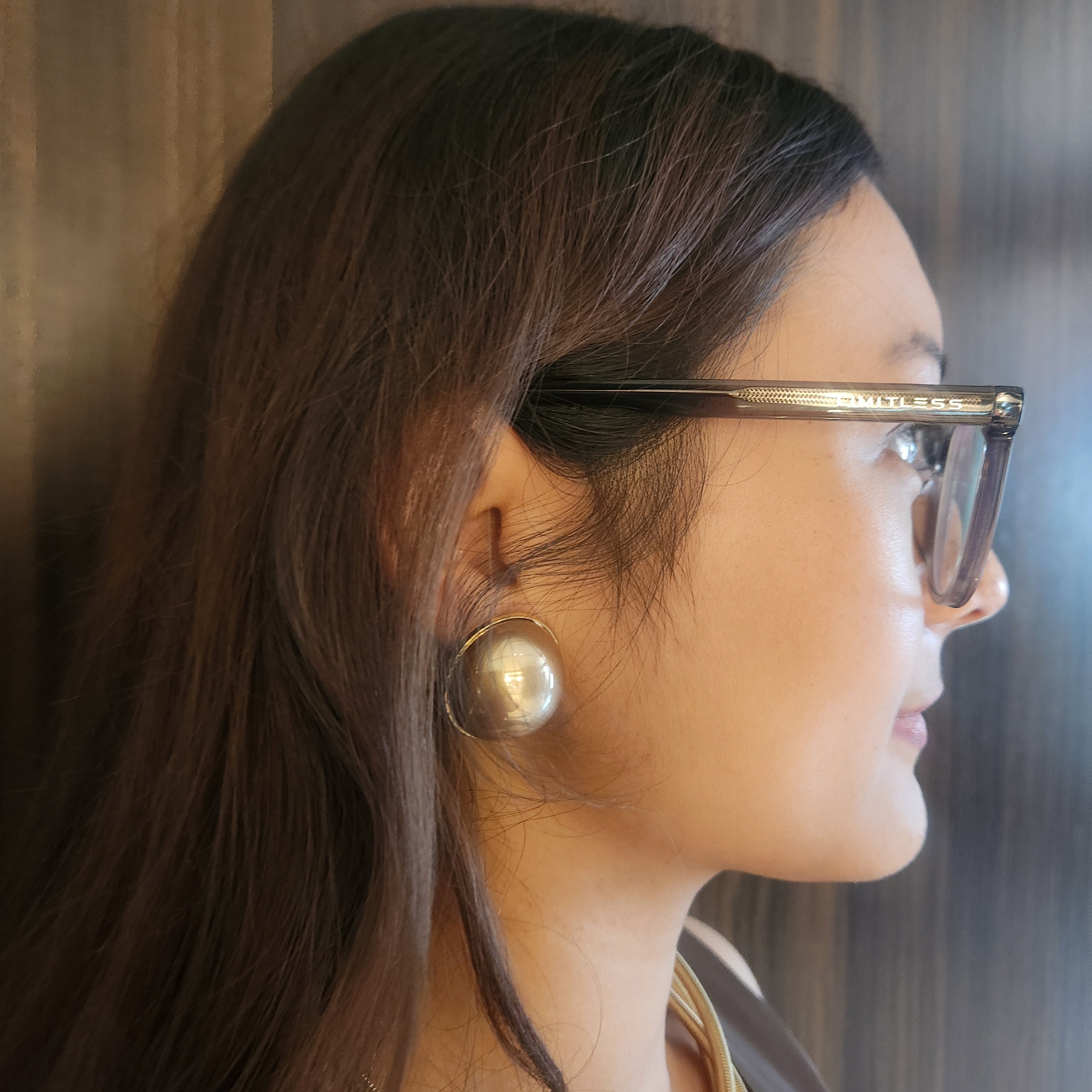 Half Pearl Gold Line Big Size Studs