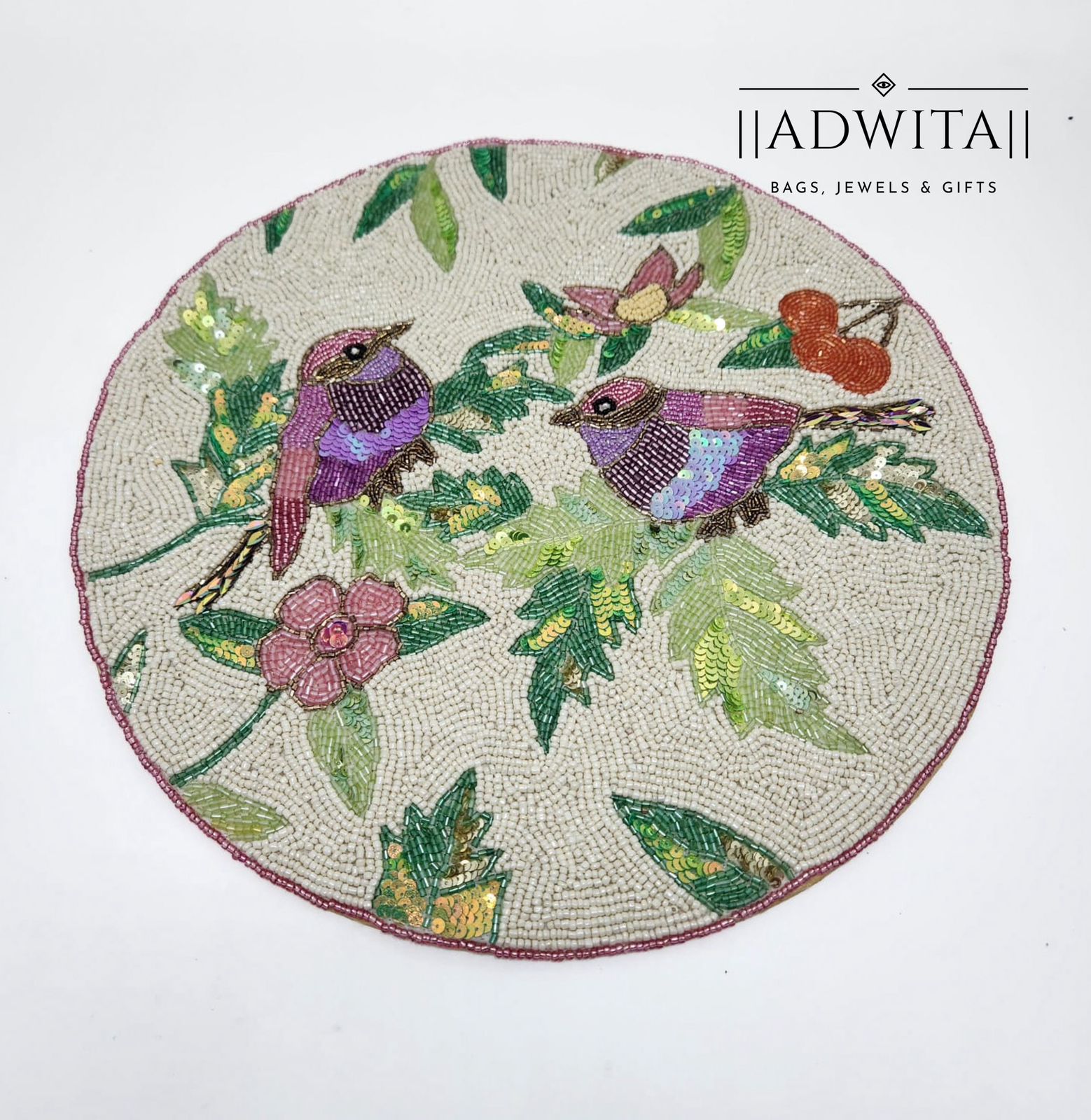 Bird On A Branch Hand Beaded Dining Table Mat Set Of 6