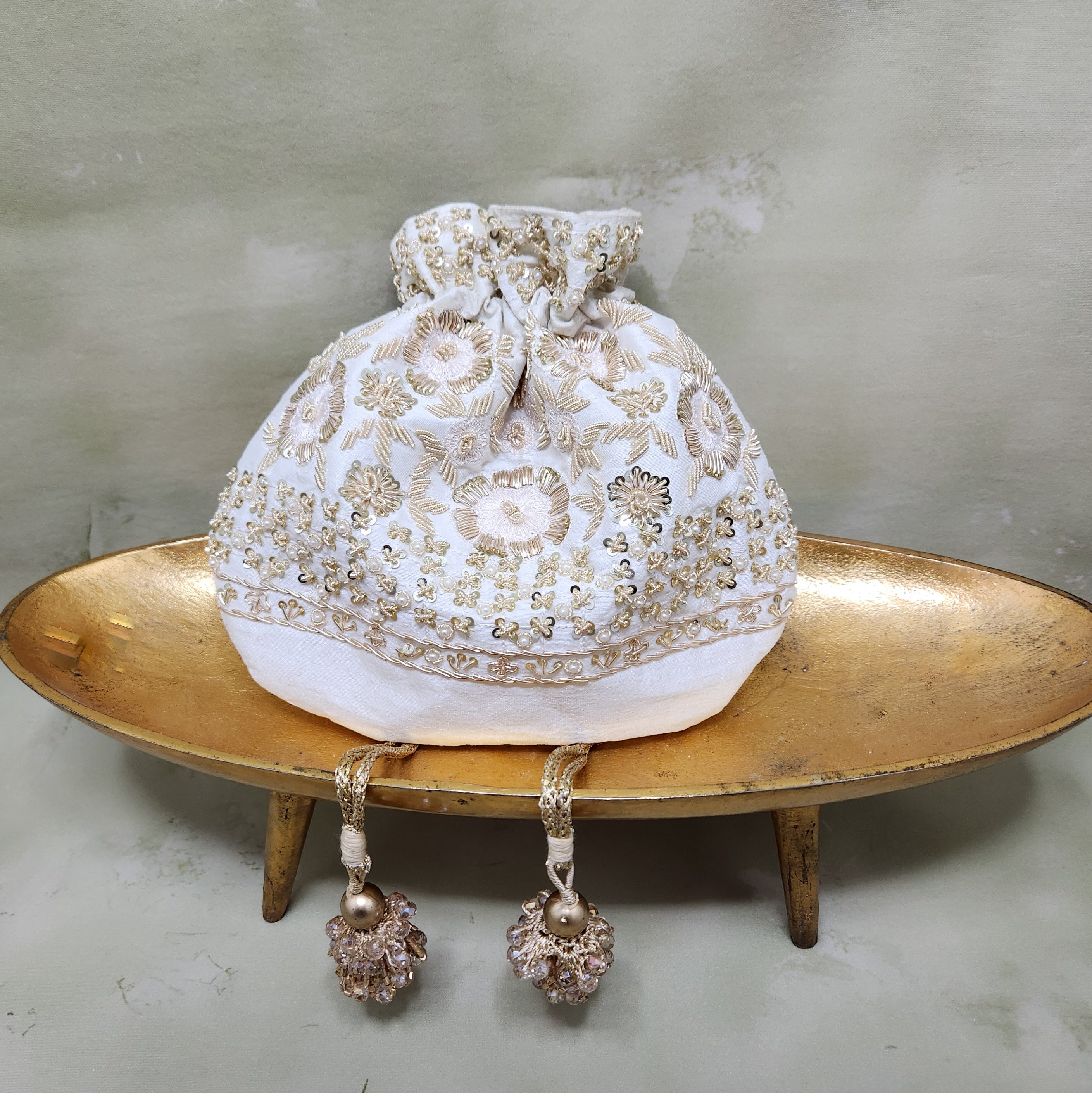 Floral Saga Potli - White Secondary image