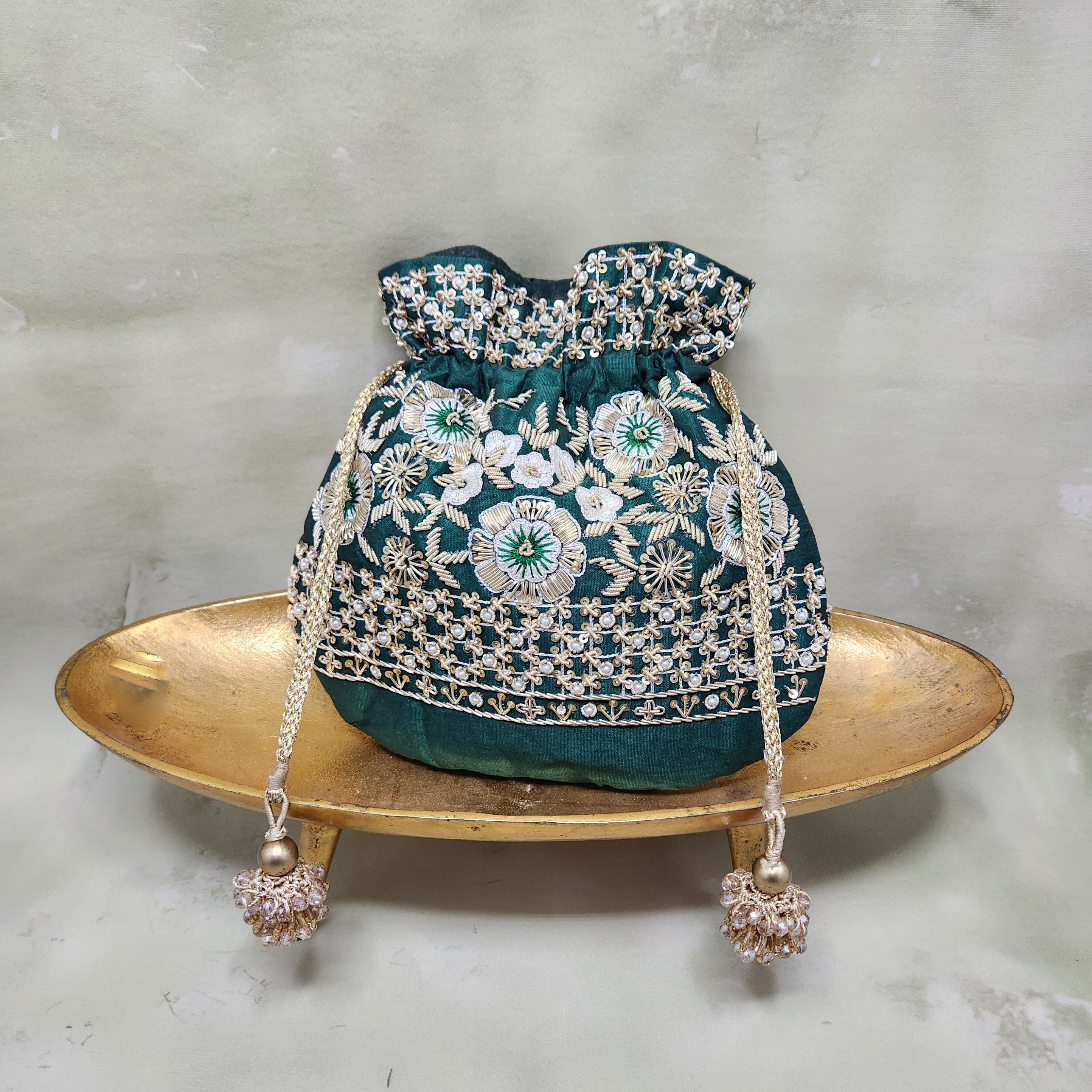 Floral Saga Potli - Green Secondary image