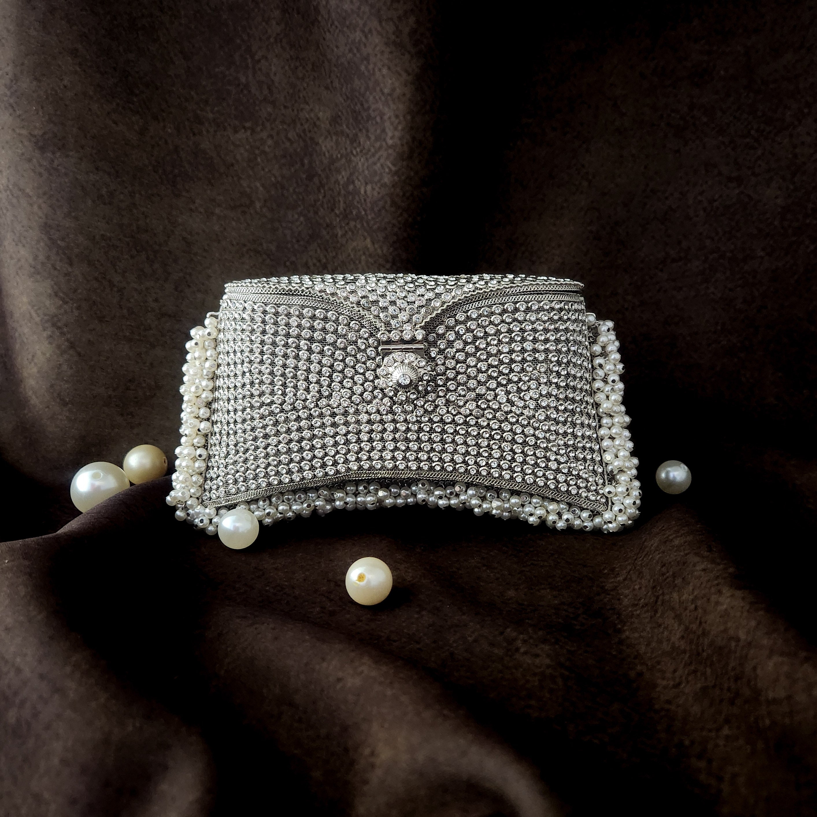 Rhinestone Pearl Pouchette Bag