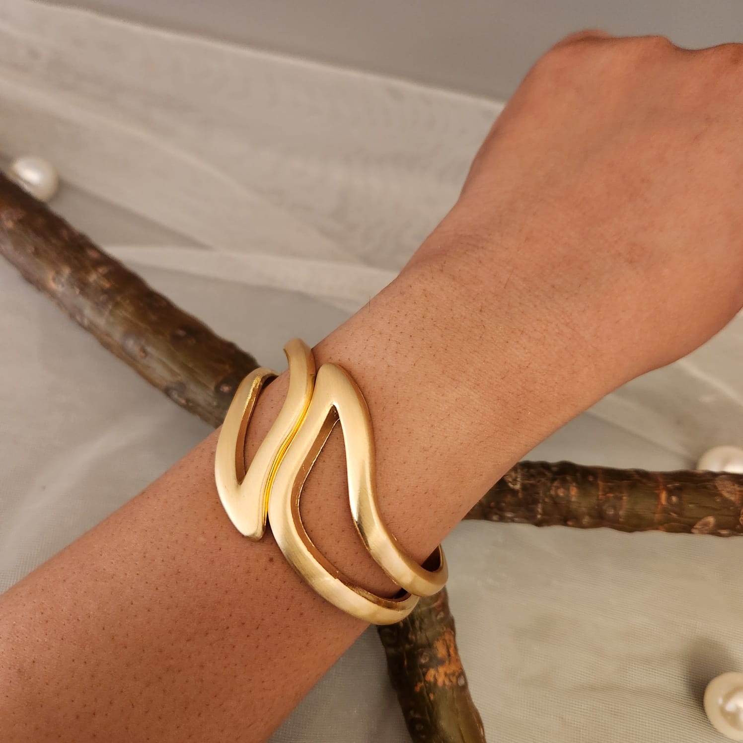 Matte Gold Hollow Cuff Main image