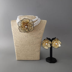 Pearl Rose Necklace Set With Earring