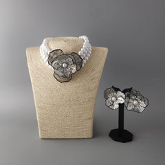 Pearl Rose Necklace Set With Earring