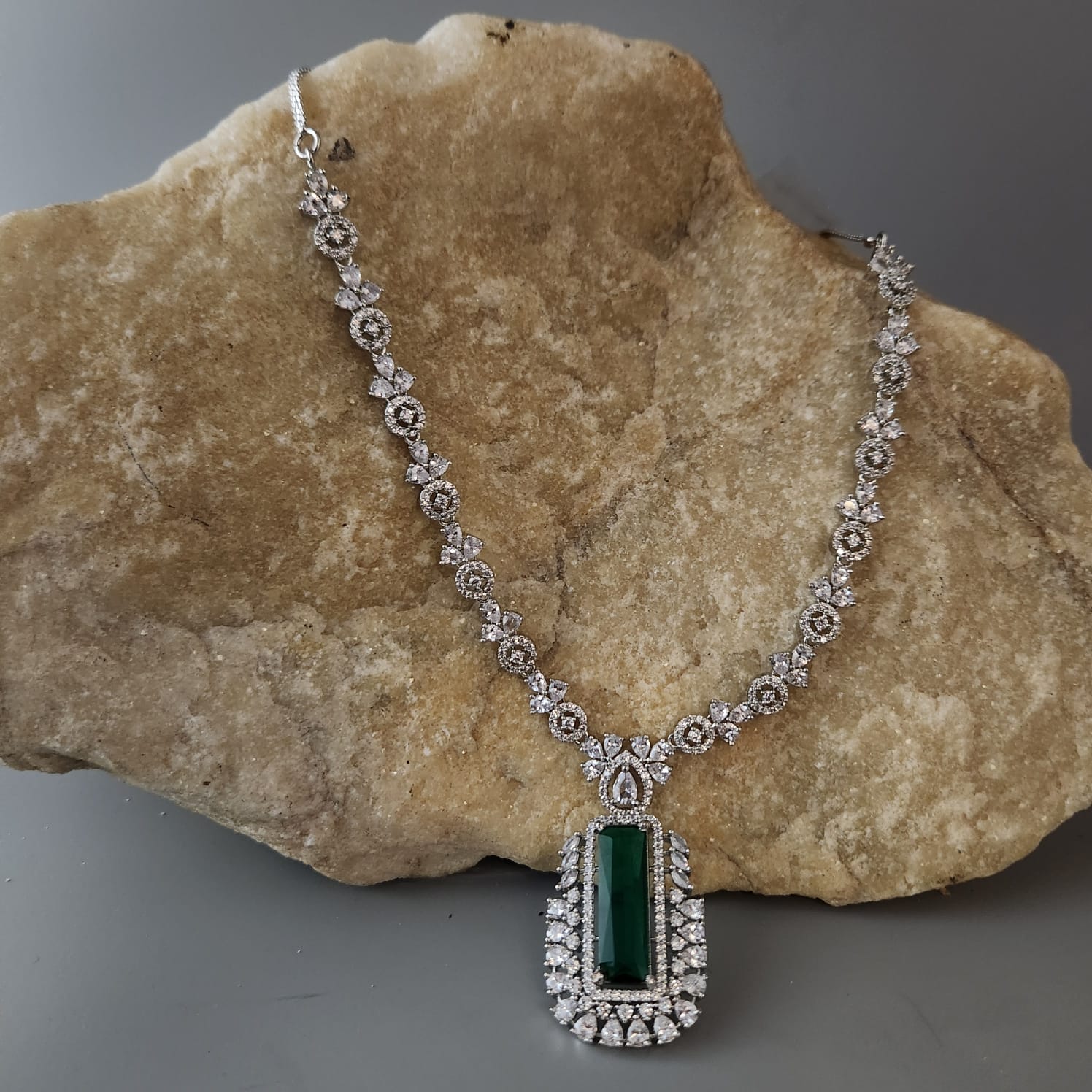 Zirconia Emerald Pendant Necklace Secondary image