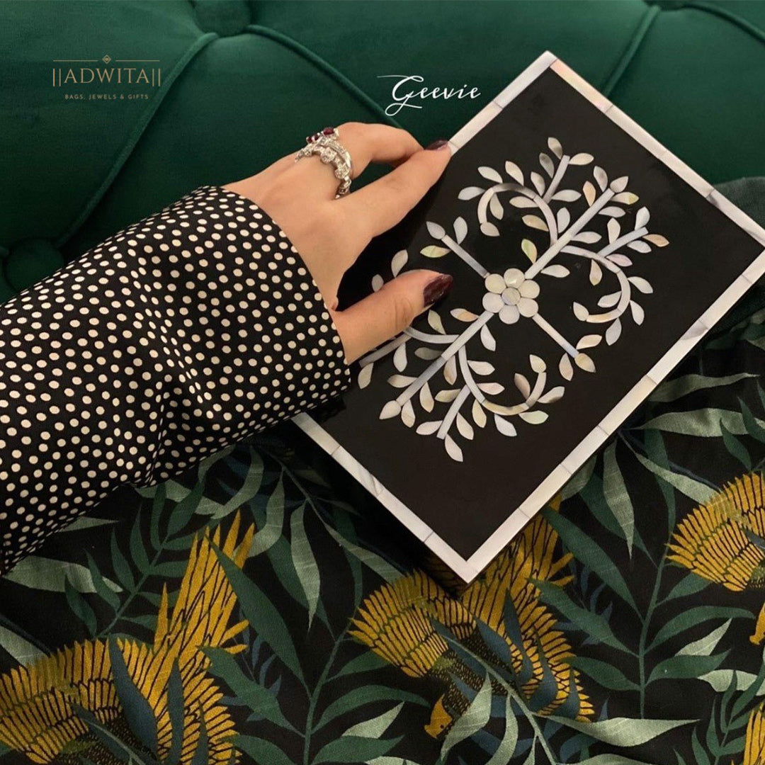 The Floral Mother of Pearl Inlay Bag in Black Main image