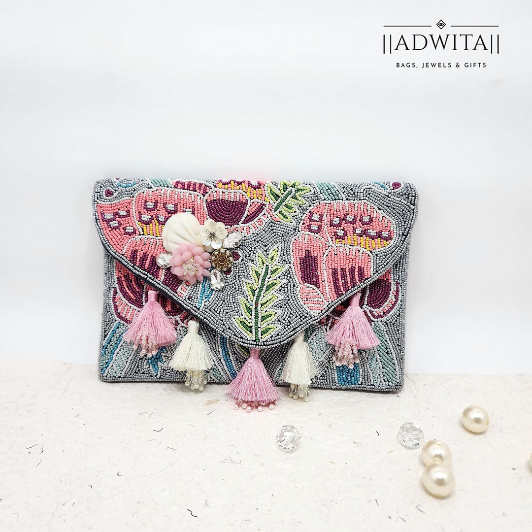 The Nour Sea Shell Flap Bag In Lotus Embroiderry Main image