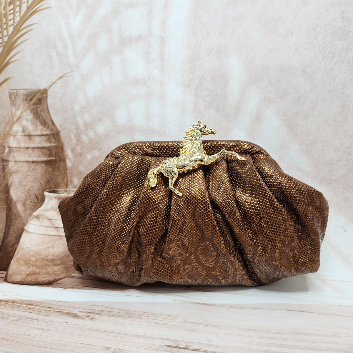 Horse Pouchette in Snake Print [ brown]