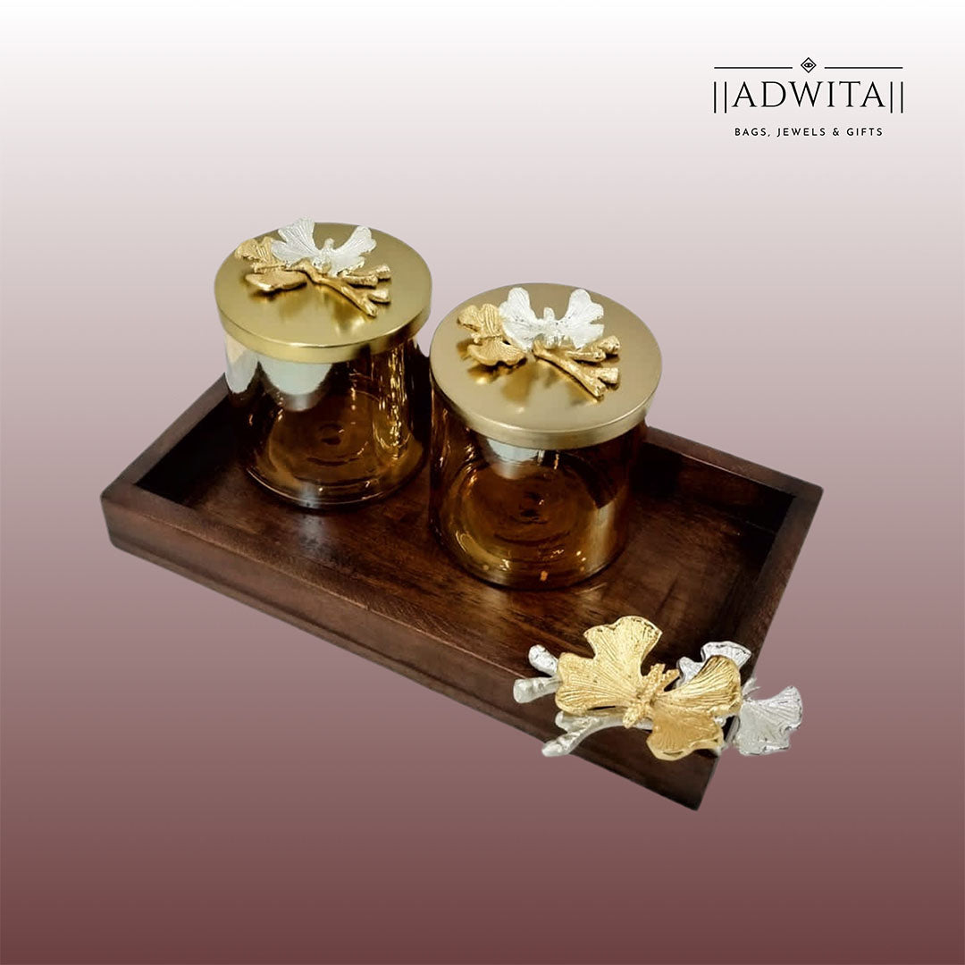 Twin butterfly tray with twin butterfly glass jars Main image