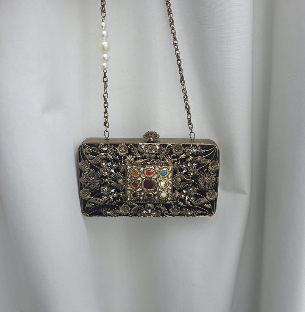 Meenakari filigree clutch bag[ antique gold ]