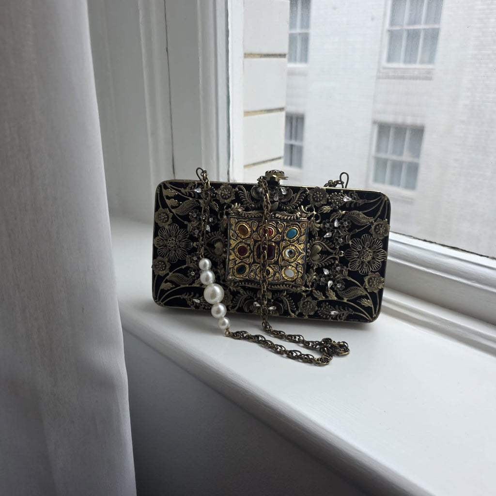 Meenakari filigree clutch bag[ antique gold ]
