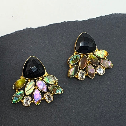 Black onyx with abalone and zirconia wing studs