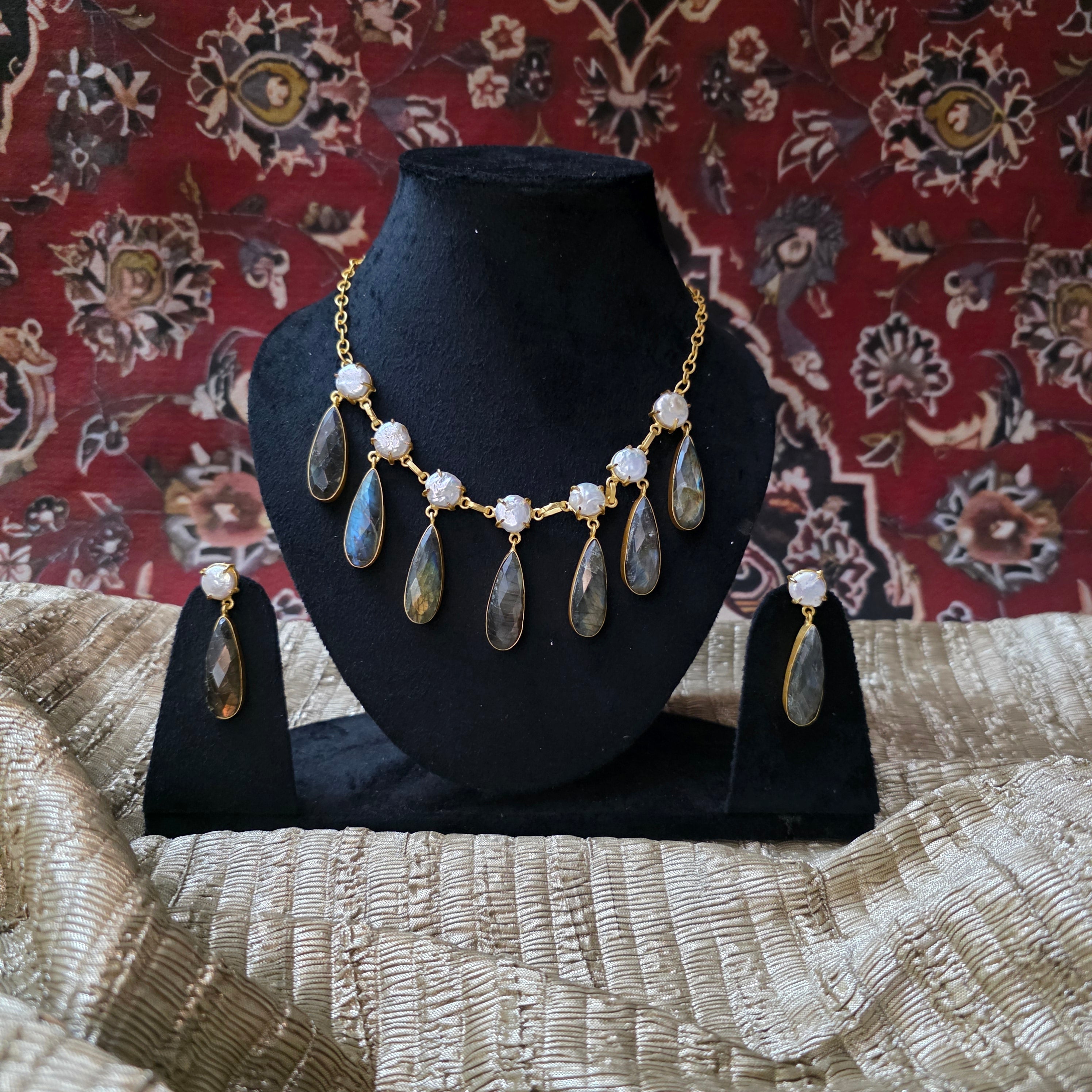 Pearl labradorite trinklet necklace