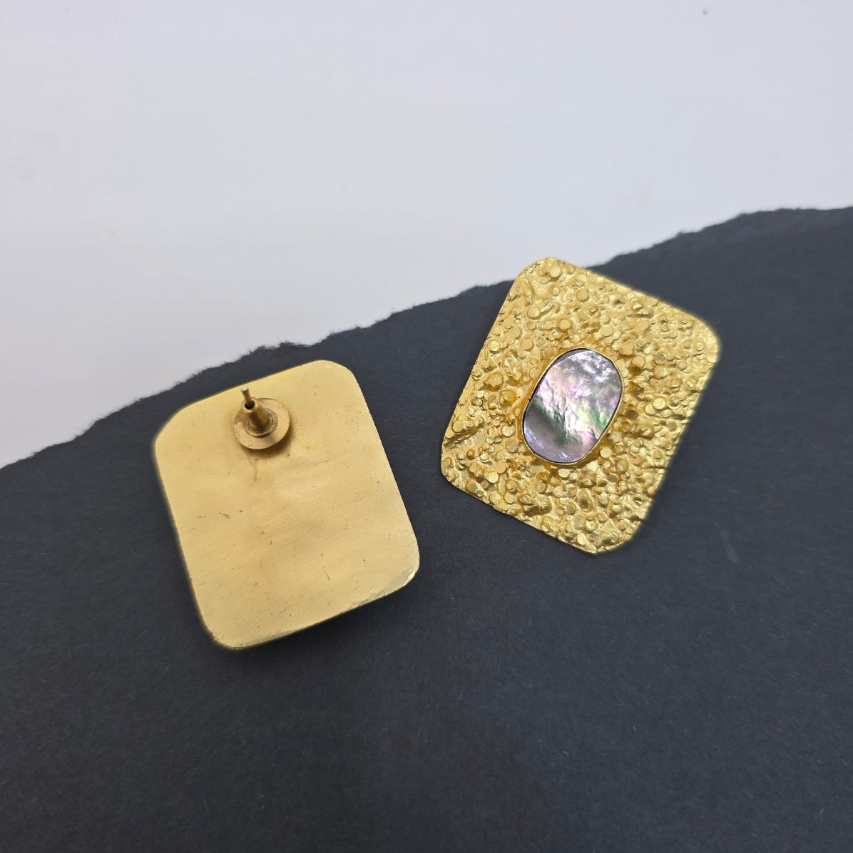 Hammered Metal Abalone Stud
