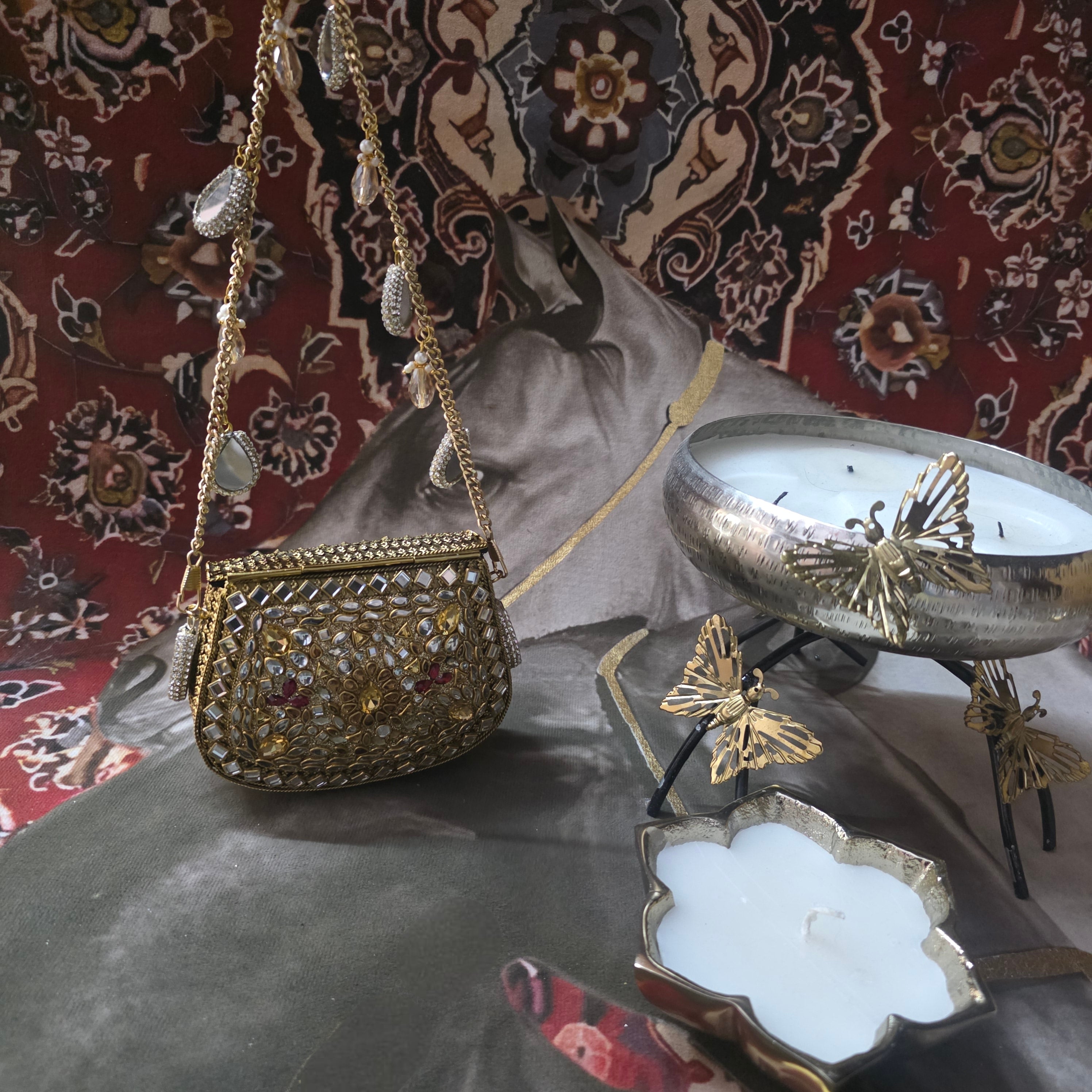 Mini kundan mosaic bag - gold & red Secondary image