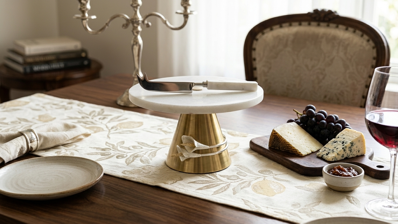 Tulip Branch Marble Top Cake Stand