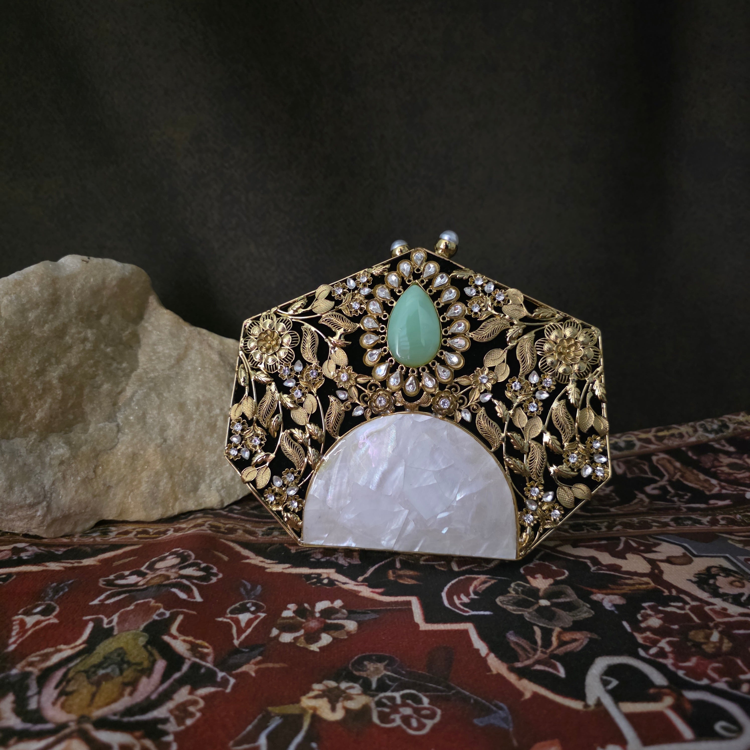 Handcrafted mother of pearl filigree bag with amazonite Secondary image