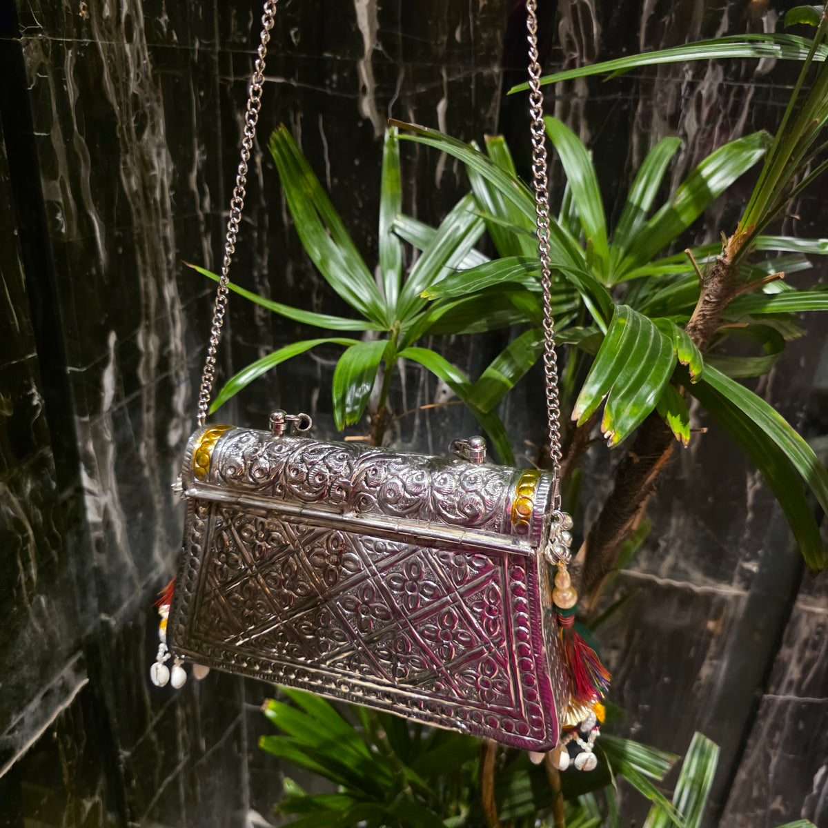 Multi meenakari bag with top brass handle