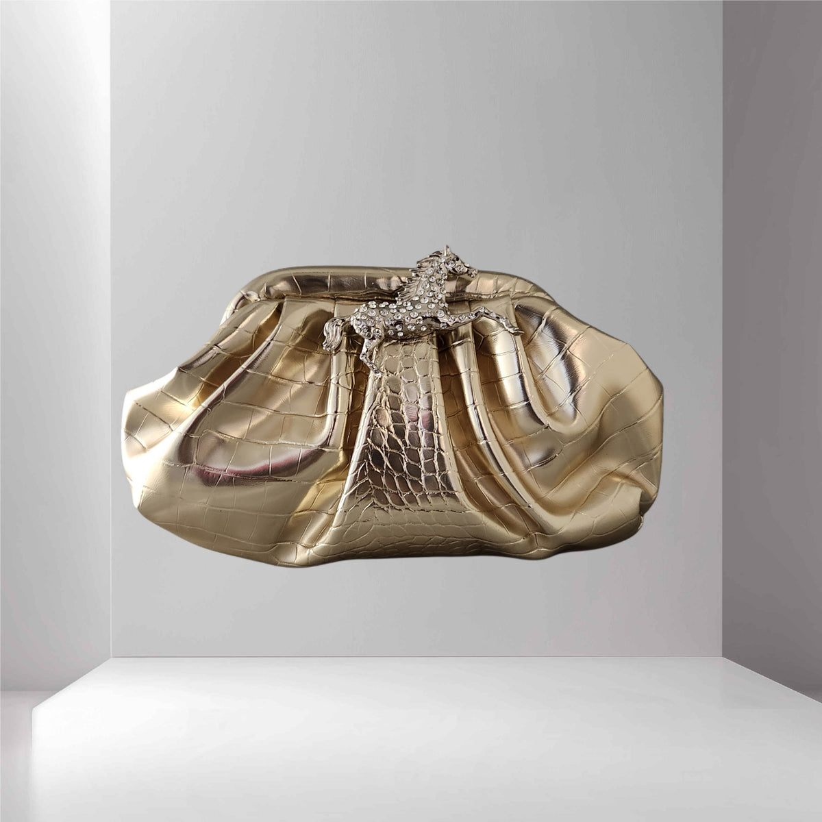 Horse Pouchette in Champagne gold and silver