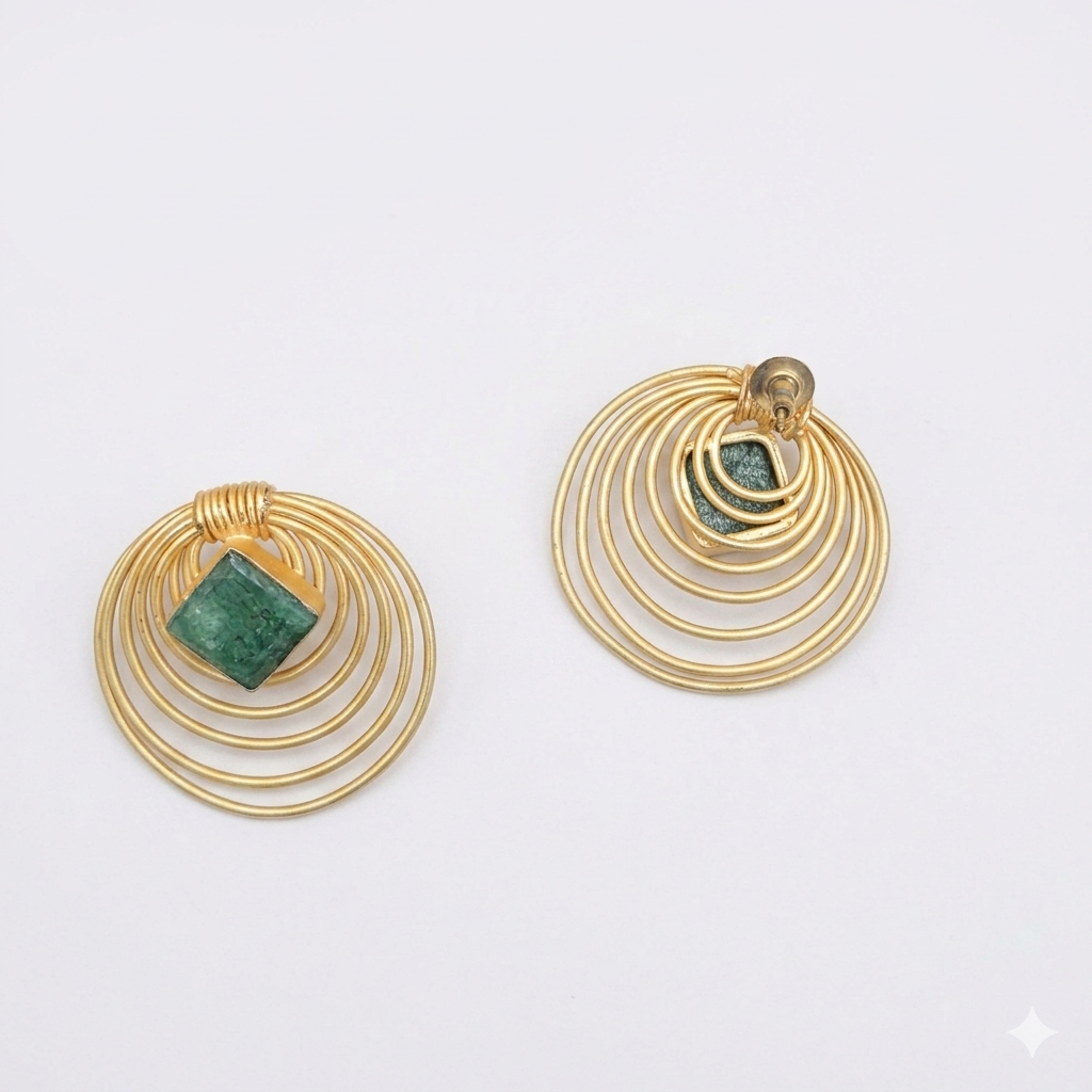 Wired studs in green  corundum stone