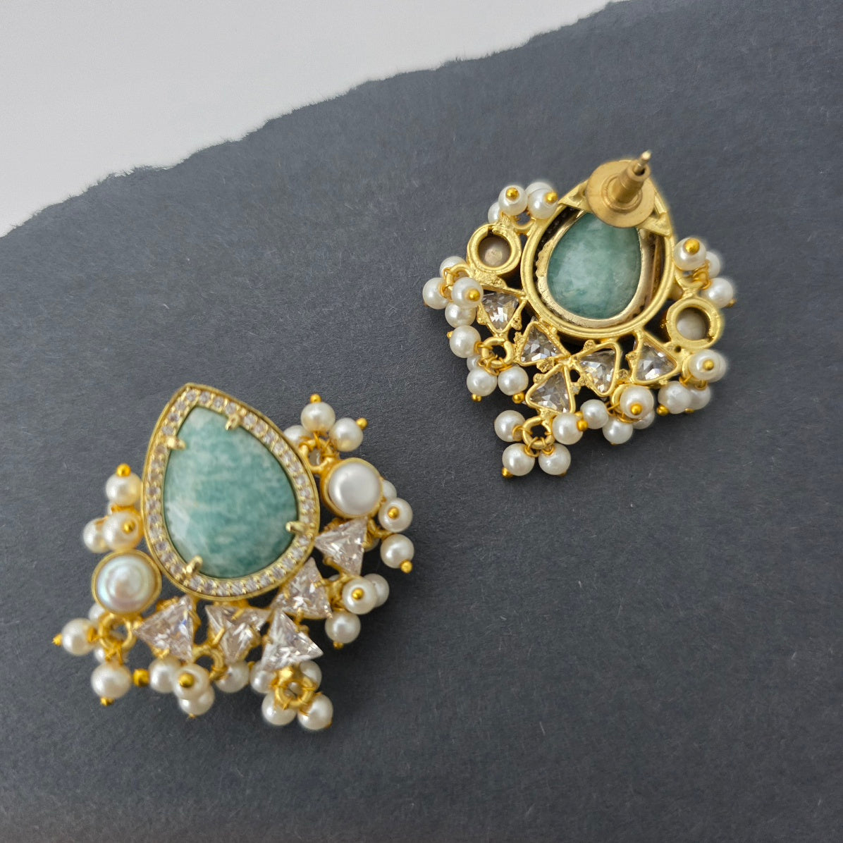 Brianca Studs In Pearl And Zirconia[ amazonite]