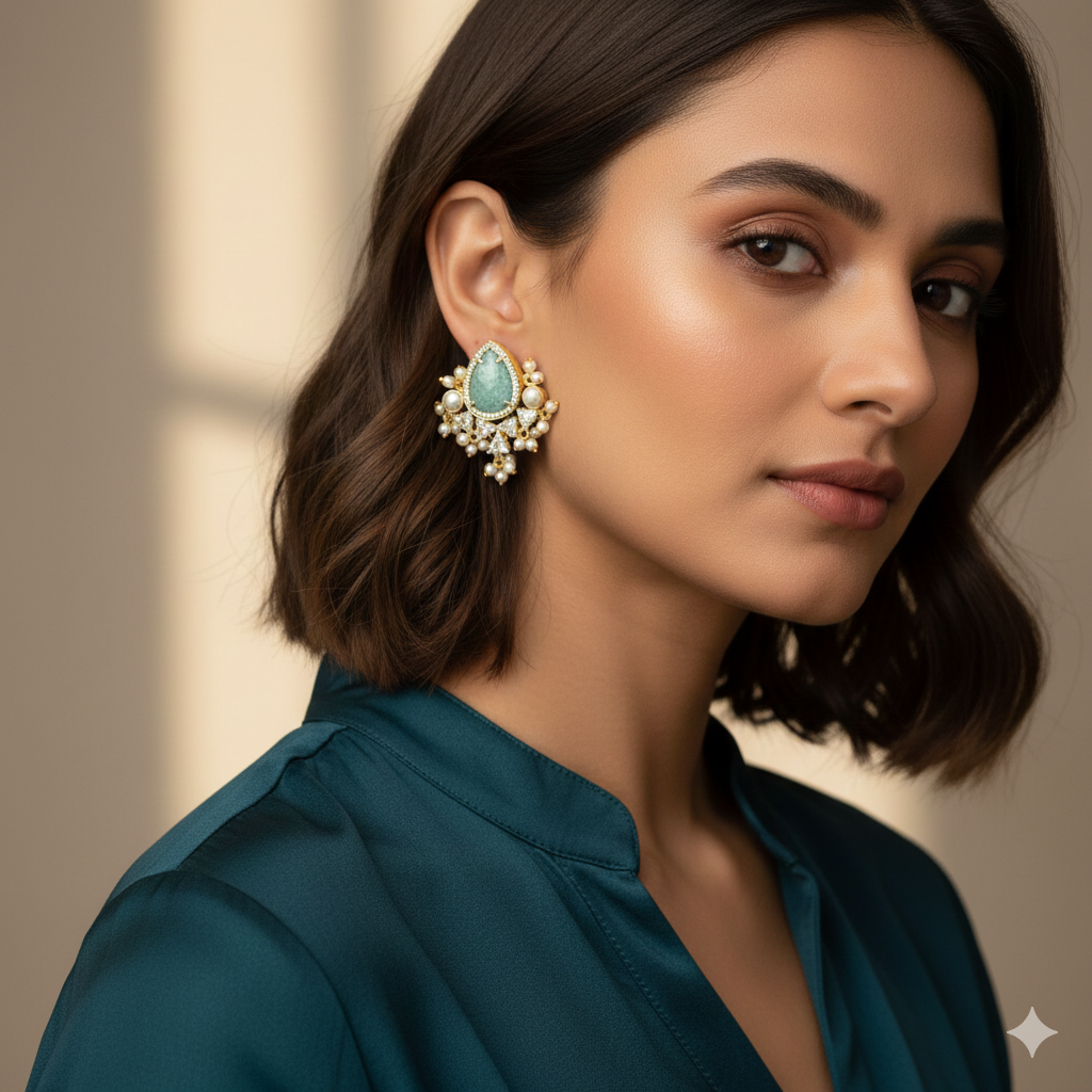 Brianca Studs In Pearl And Zirconia[ amazonite] Main image