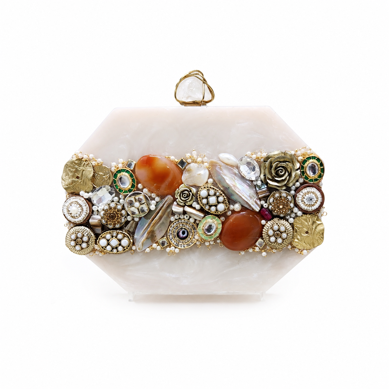 Meena mosaic clutch [ ivory white]