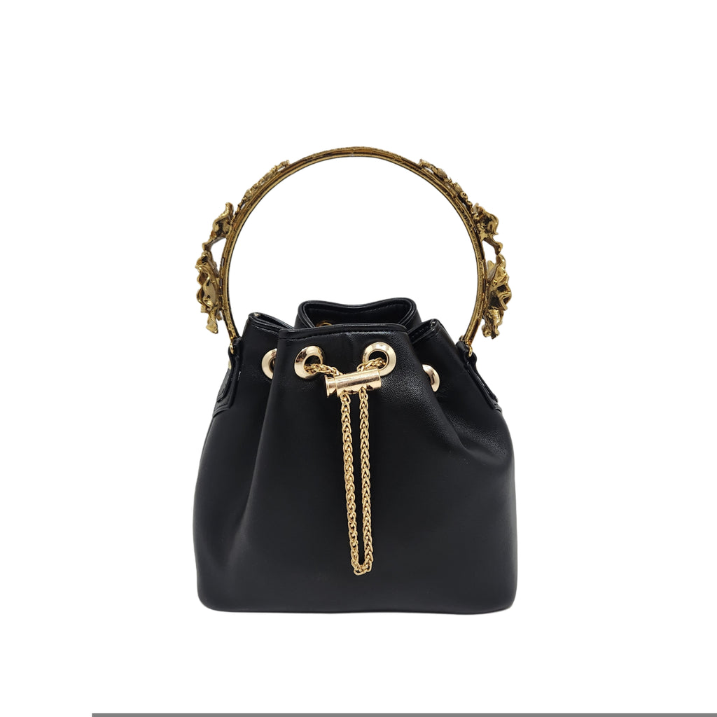 Floral handle bucket bag [black]