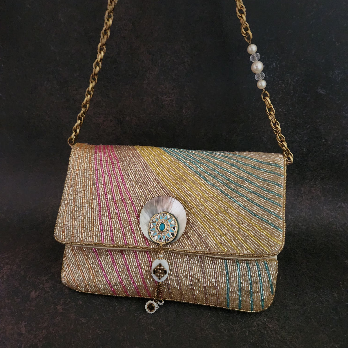 Multi Shade Hanging Broach Bag
