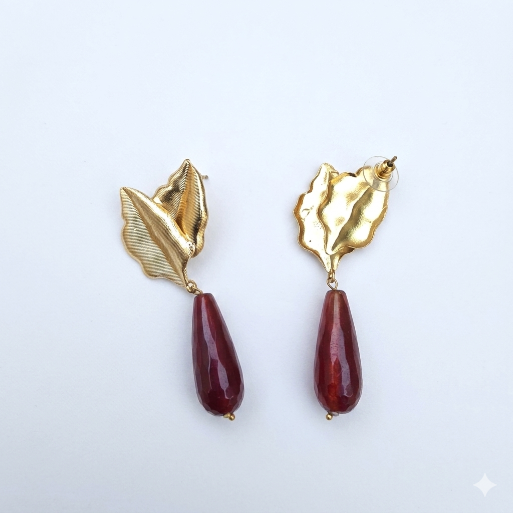 Leaf stone Drop earring(Red)