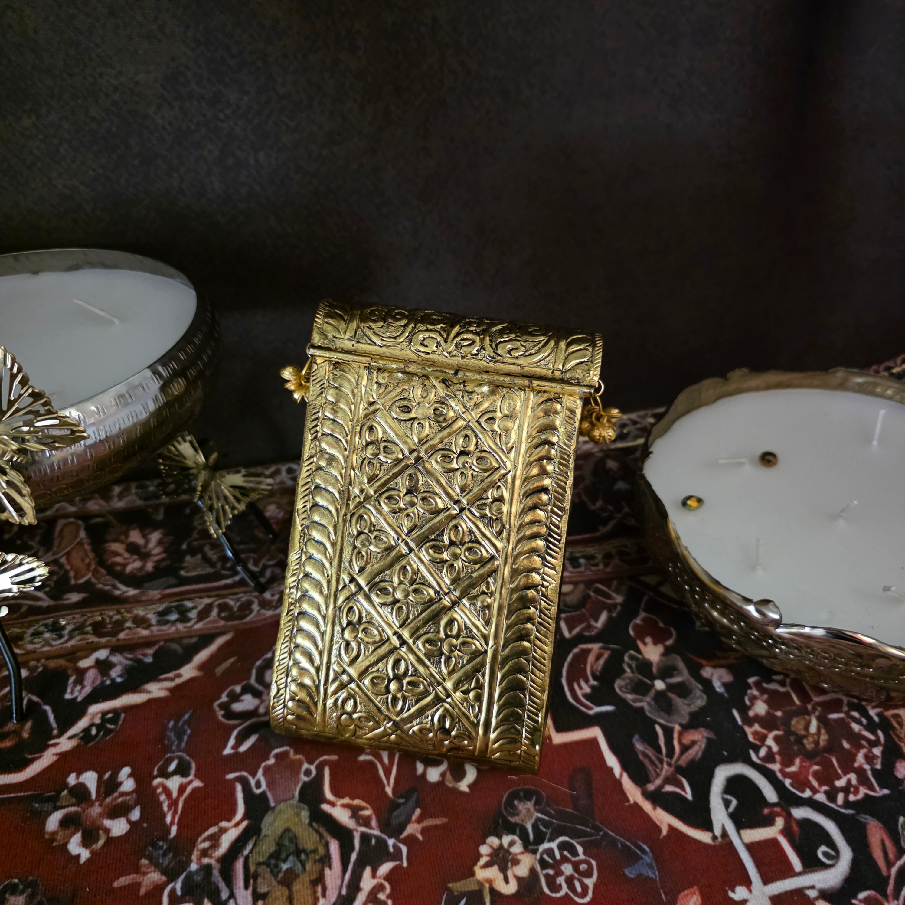 Kundan studed mobile batua bag [ antique gold]