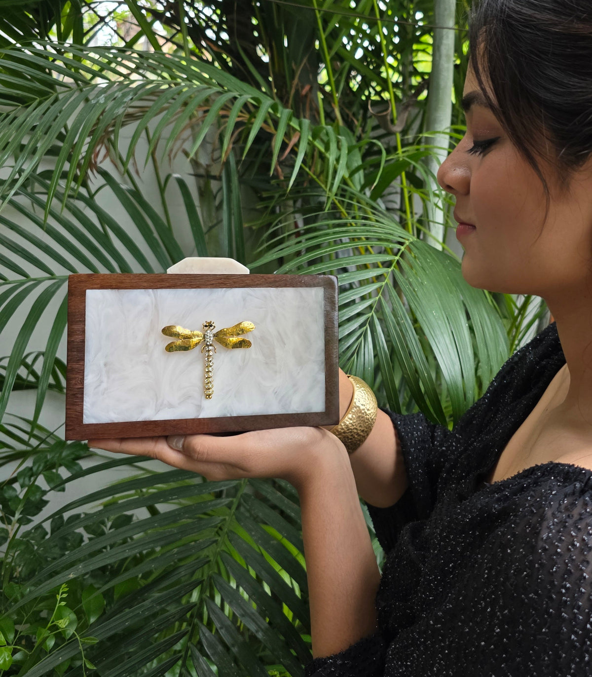 Dragonfly wooden and resin bag