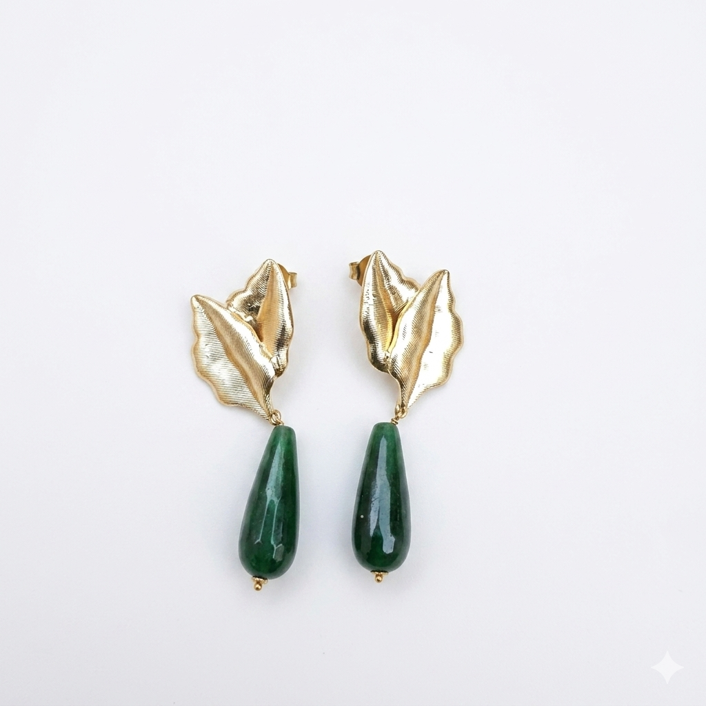 Leaf stone drop earrings (green)