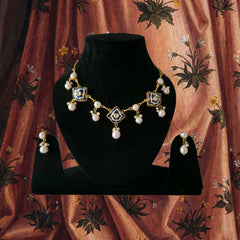 Pearl Droplet Meenakari Necklace Set in blue