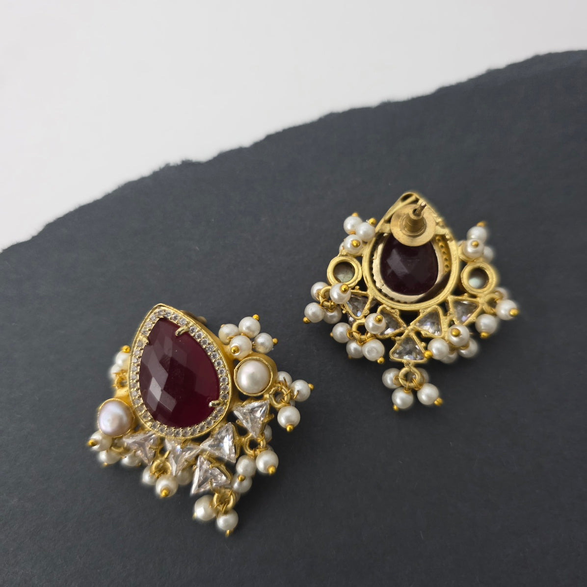 Brianca Studs In Pearl And Zirconia[ red onyx] Secondary image