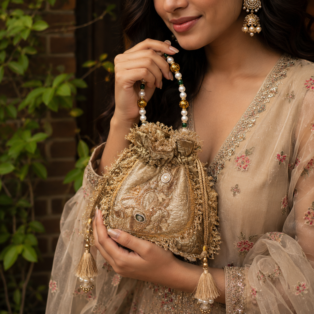 Kundan gota potli [ Antique gold ]
