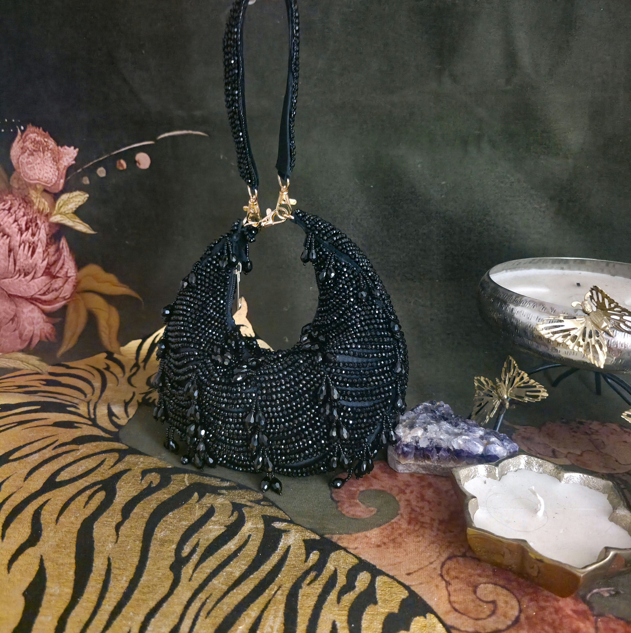 Crystal Droplet moon bag in black