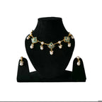 Pearl Droplet Meenakari Necklace Set in green
