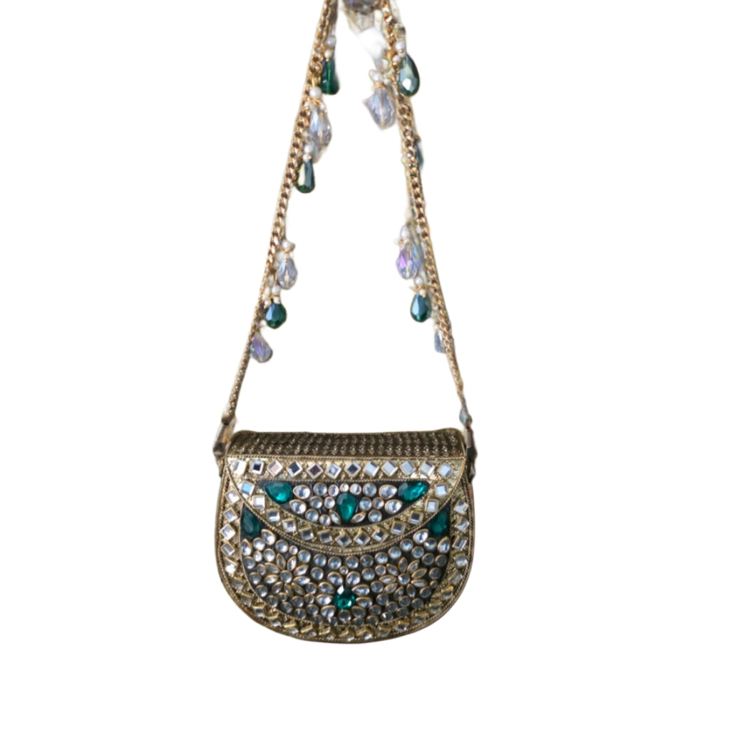 Mini kundan mirror bag [ Emerald green]