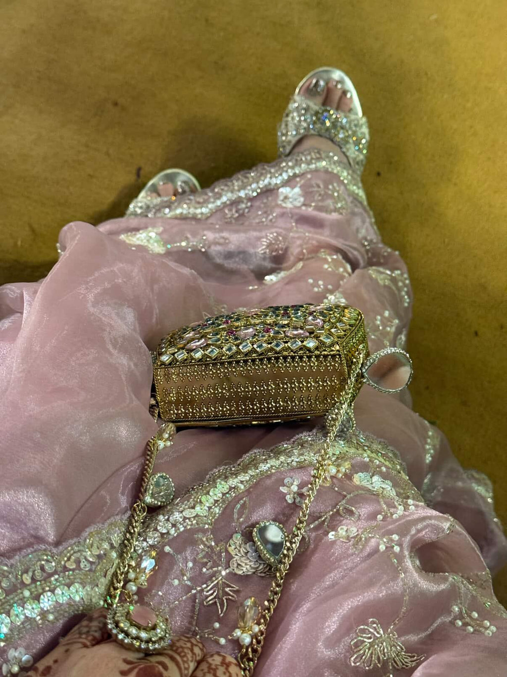 Mini kundan crystal bag in hints of pink