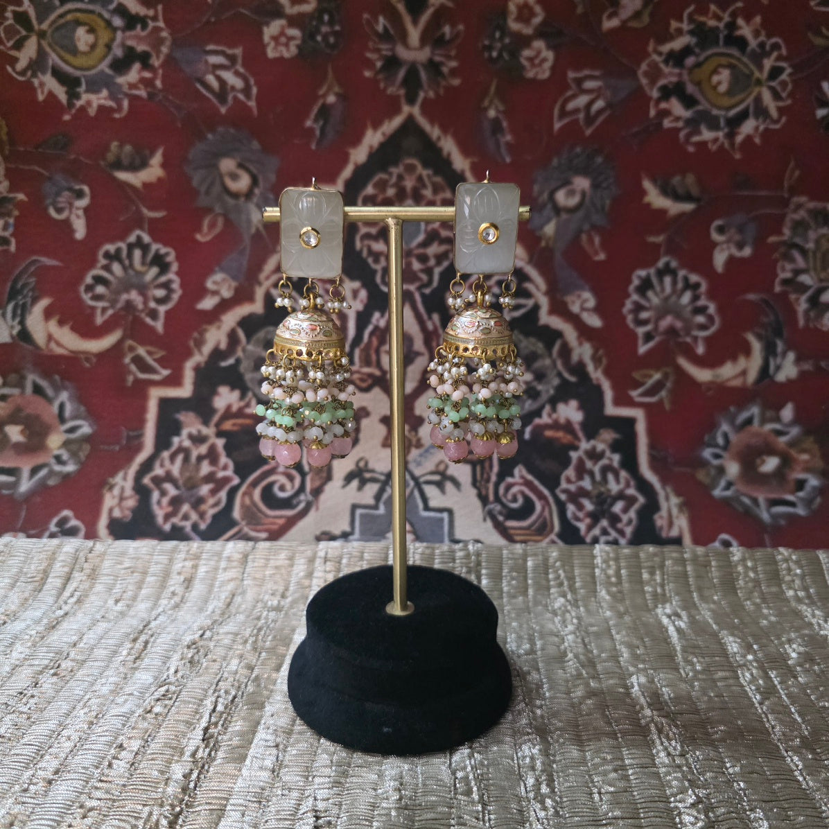 Natural stone meena jhumka