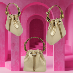 Floral handle bucket bag [ gold ]