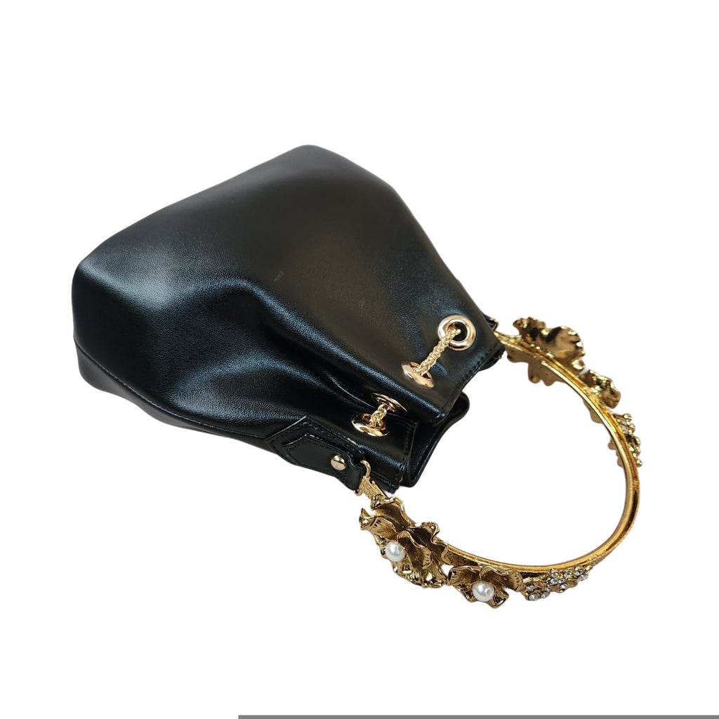 Floral handle bucket bag [black]