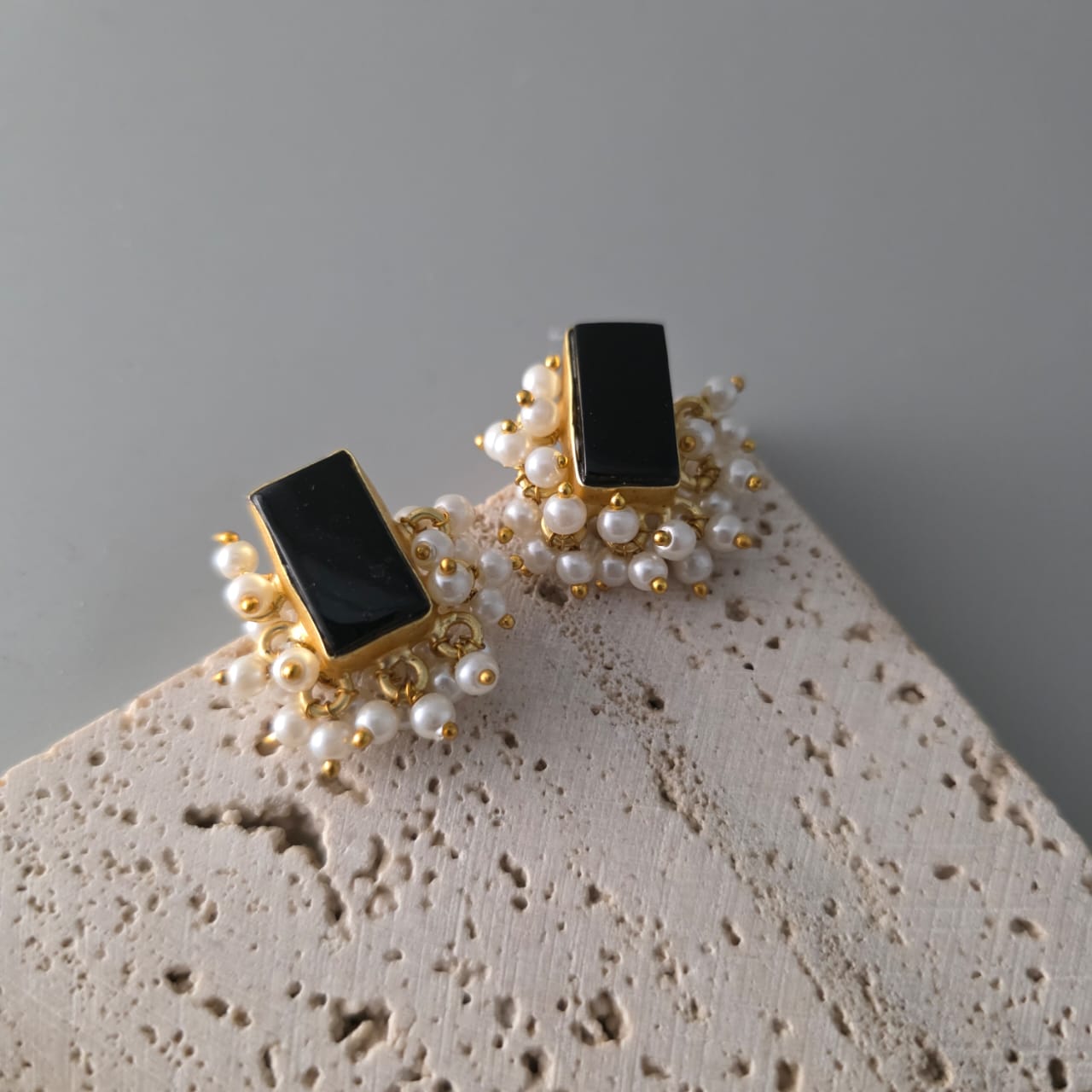 Rectangle Studs with Mini Pearls