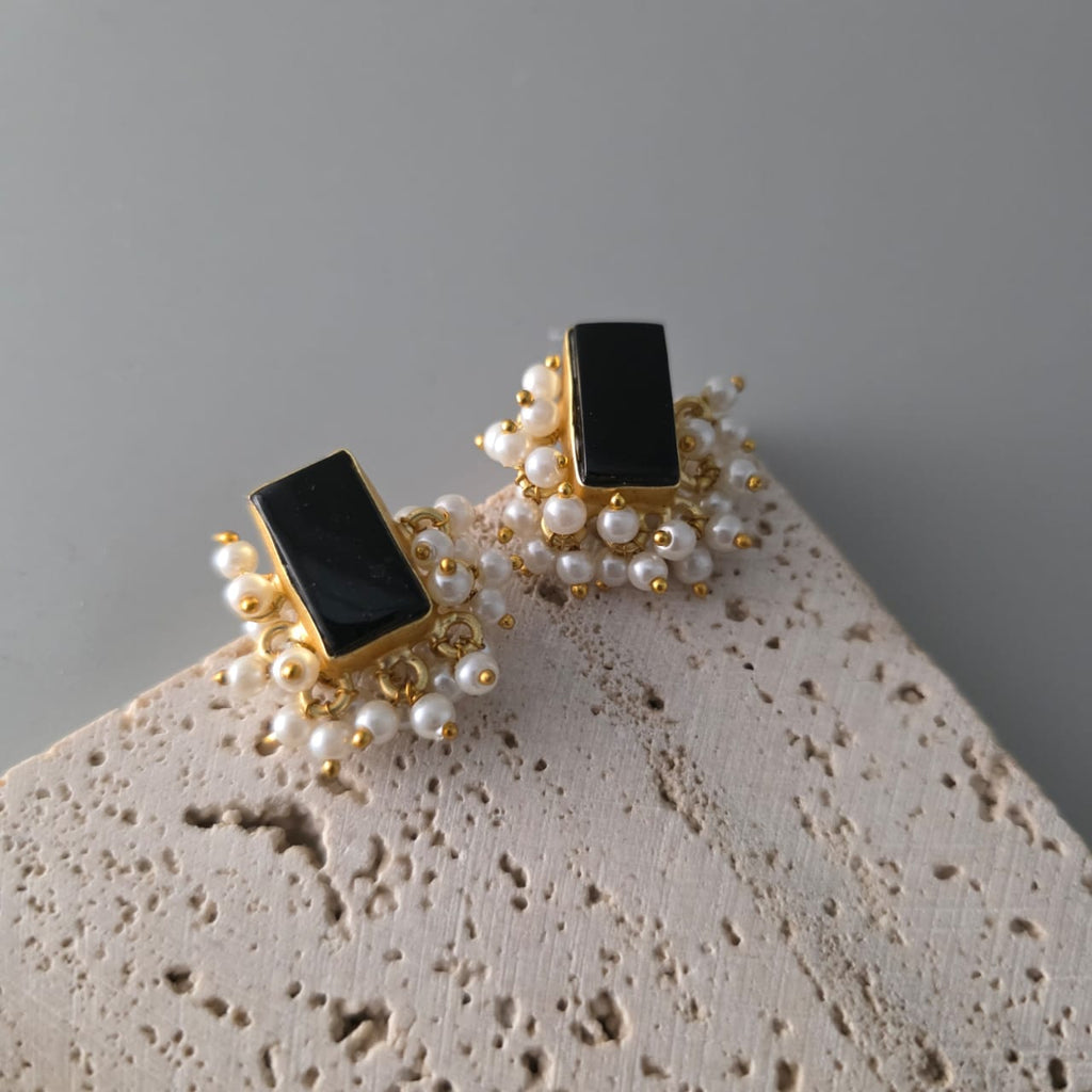Rectangle Studs with Mini Pearls