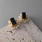 Rectangle Studs with Mini Pearls