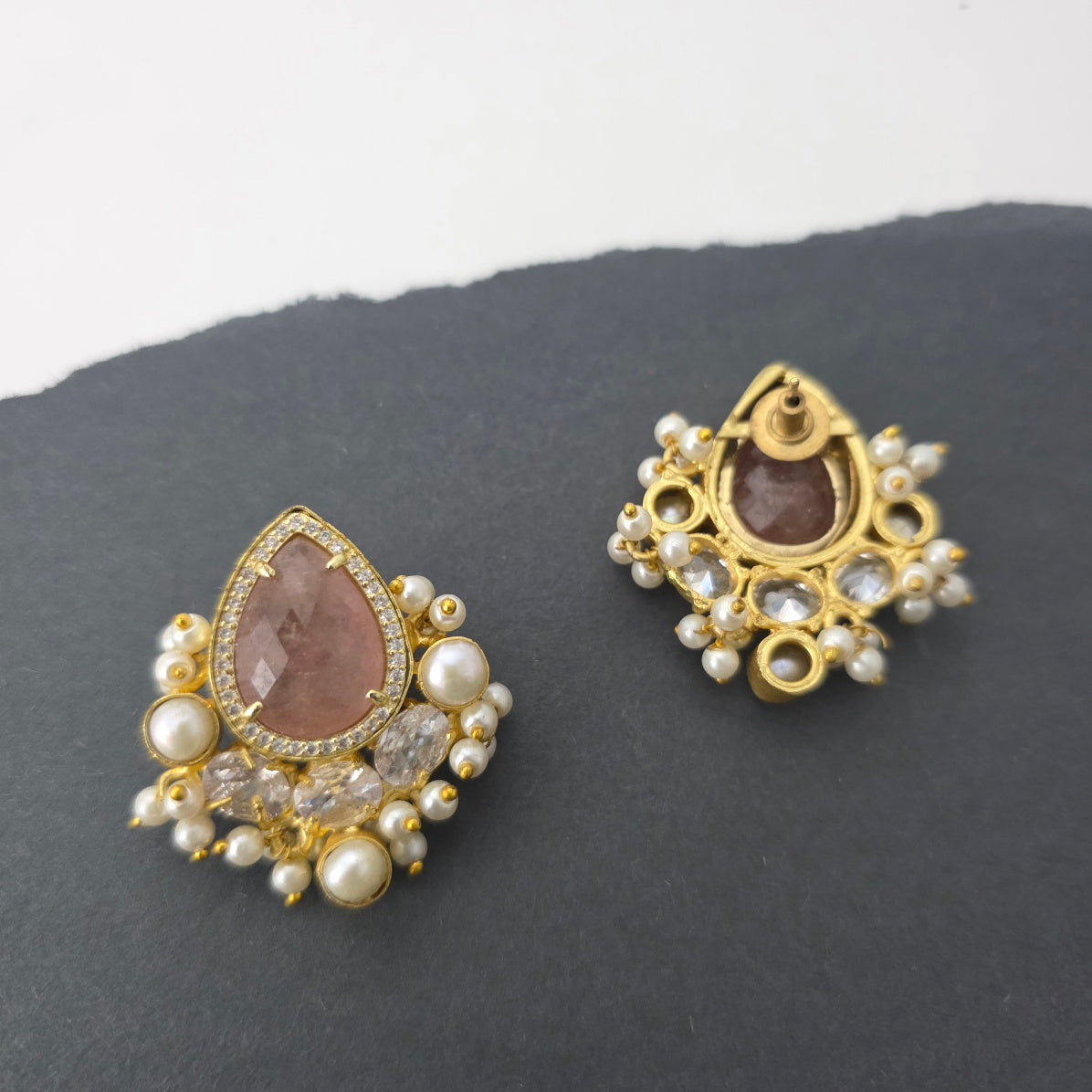 Brianca Studs In Pearl And Zirconia[ peach moonstone] Secondary image